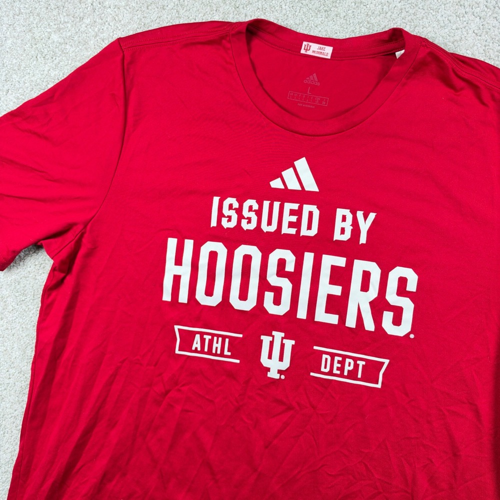 Team Issued Adidas T-Shirt Mens L Red Indiana University IU Tee Hoosiers